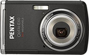 Máquina digital Pentax Optio E60 - Frente - Cortesia da Pentax, editada pelo Câmera versus Câmera