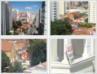 Quatro fotos, tiradas do ângulo largo até o máximo telefoto