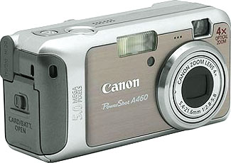 Câmera digital Canon PowerShot A460 - Diagonal - Cortesia Canon, editada pelo Câmera versus Câmera