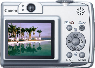 Câmera digital Canon PowerShot A550 - Costas - Cortesia Canon, editada pelo Câmera versus Câmera