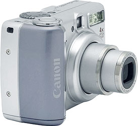 Câmera digital Canon PowerShot A550 - Diagonal - Cortesia Canon, editada pelo Câmera versus Câmera