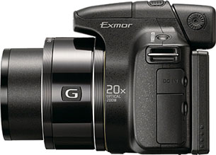 Câmera digital Sony Cyber-shot DSC-HX1 - Lateral - Cortesia da Sony, editada pelo Câmera versus Câmera