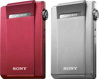 Câmera digital Sony Cyber-shot DSC-T500, na vertical - Cortesia Sony, editada pelo Câmera versus Câmera