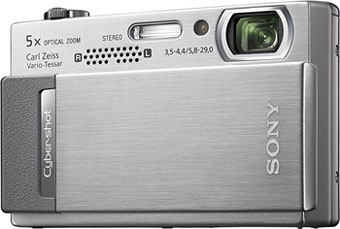 Câmera digital Sony Cyber-shot DSC-T500 - Prata  - Cortesia Sony, editada pelo Câmera versus Câmera
