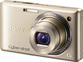 Máquina digital Sony Cyber-shot DSC-W380 - Ouro, Diagonal - Cortesia da Sony, editada pelo Câmera versus Câmera